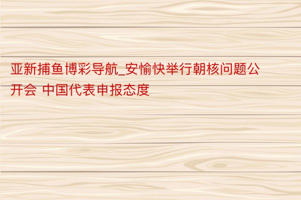 亚新捕鱼博彩导航_安愉快举行朝核问题公开会 中国代表申报态度